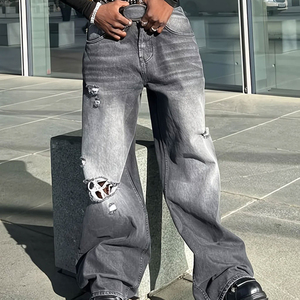 กางเกงขาบานสำหรับผู้ชายกางเกงเอวสูงผ้ายีนส์ผ้านุ่มลำลองออกแบบได้ตามต้องการ - Product Image 1