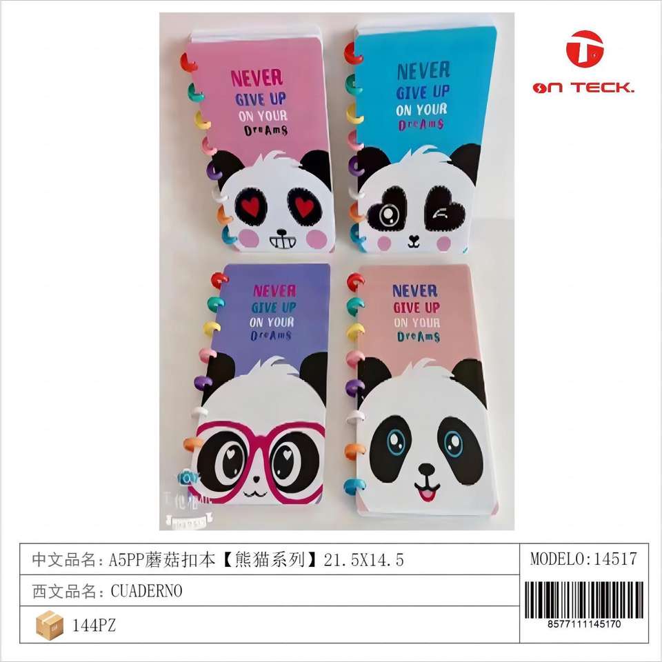 A5 PP Mushroom Buckle Notebook Panda Series 12 Units notebook A5 PP panda durable portable writing tool office school 14517