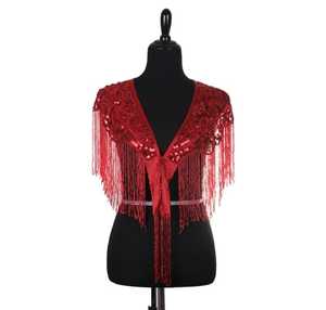 Hermosa capa burlesca con hebras de cuentas Lentejuelas sujeta el cuello Envoltura festiva para ocasiones en el club Silueta recta - Product Image 1