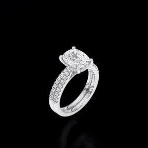 Anillo de compromiso de diamante de corte redondo y cojín de 3,55 quilates con banda a juego hecha en platino, tamaño de quilates/VS Lab Grown(Centre3.00CT) - Product Image 2