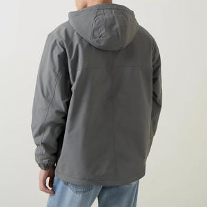 Pull noir de haute qualité de couleur grise sur mesure Veste brise-vent à capuche avec demi-fermeture éclair Veste coupe-vent personnalisée pour hommes - Product Image 4