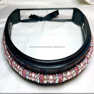 Custom Order All Size Soft Padding Multicolor Beaded Leather Horse Brow <b>Band</b> in Black or Brown Genuine Leather with <b>Snap</b> Loops - Product Image 6