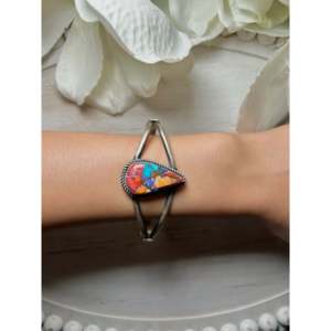 Navajo Handmade Mohave Turquoise & Sterling <b>Silver</b> Fashion <b>Cuff</b> <b>Bracelet</b> - Product Image 4