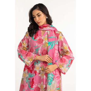 IUSTKSD-2166 Ensemble décontracté 3 pièces imprimé en tissu lawn avec broderies, respirant et élégant - Product Image 1