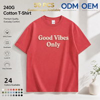 Camiseta Personalizada de Algodón 240GSM, Corte Holgado con Hombros Caídos, Cuello Redondo, para Hombre, con Impresión de Logotipo y Bordado