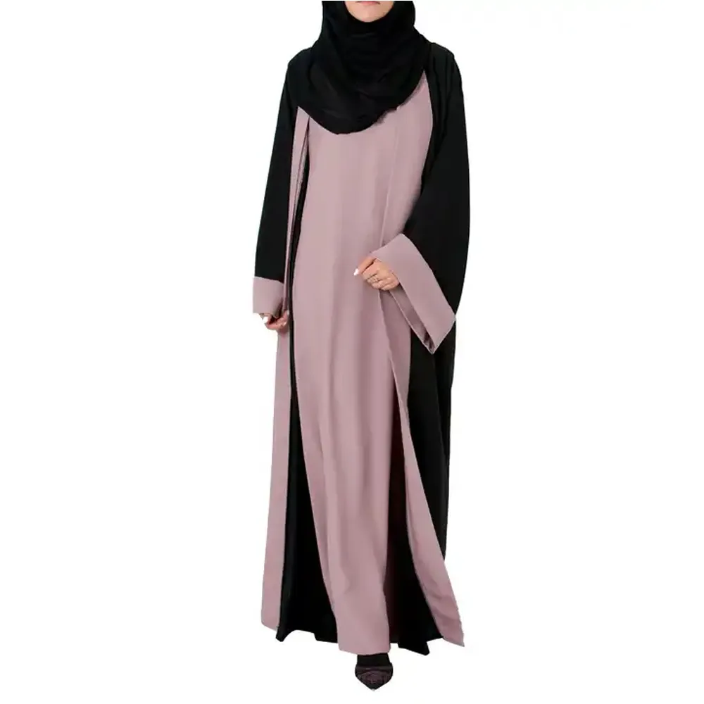 Özel türk son tasarımlar Abaya Modern suudi arabistan 2 parça Set açık Abaya tasarımlar Dubai 2024 kadın müslüman özel renk boya