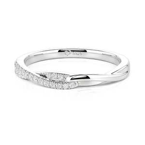 Bague de mariage Jeulia en argent sterling plaqué rhodium, motif nœud torsadé, pavée avec sertissage géométrique - Product Image 1