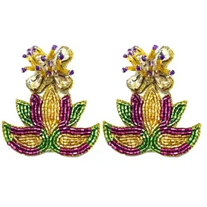 Embellished bead parade earrings Unique Mardi Gras festival accessories set Festive Mardi Gras-themed beadwork