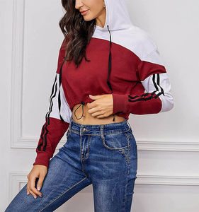 Sweat-shirt à capuche pour femmes, design OEM, 100% coton, bande latérale, couleur contrastée, ample, manches longues - Product Image 6