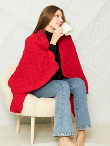 Manta de punto trenzado de algodón y acrílico 100x150cm - Manta suave para sofá y TV y chal portátil para los hombros - Product Image 2