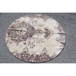 Tapis Turc Vintage Beige Violet 5.6 X 5.6ft Grande Surface Laine Latex Nouveau Tabriz Rectangle Patchwork pour Couloir pour Décoration de Chambre - Product Image 3