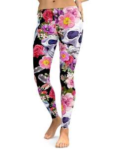 Leggings de yoga à taille haute pour femmes, super doux, extensibles et confortables, motif Skull Flora - Product Image 6