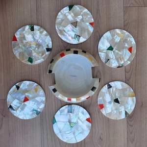 <b>Marble</b> Coaster Handmade Flower Gemstone Inlay Tea Coaster Pietra Dura - Product Image 1