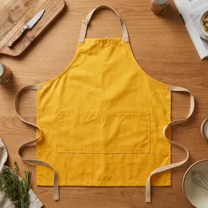 Tablier classique sans manches en toile écologique avec plusieurs poches et bordure verte pour la cuisine et l'usage quotidien - Product Image 5