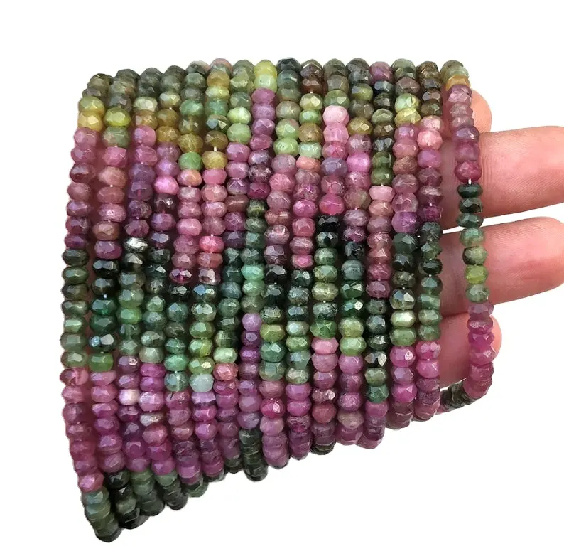Natural 13 Inch Long Multi Tourmaline Gemstone Faceted Rondelle Beads Making Jewelry Indian Manufracture