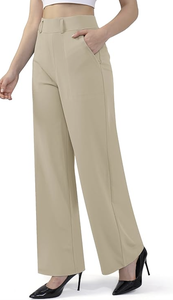 Pantalons de travail droits à jambes larges pour femmes, pantalons habillés à enfiler avec poches, vente en gros - Product Image 2