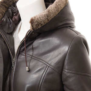 <b>Women's</b> Long Hooded Lambskin Leather <b>Jacket</b> Factory-Made Zipper Closure Breathable Waterproof Eco-Friendly for Autumn Season - Product Image 3