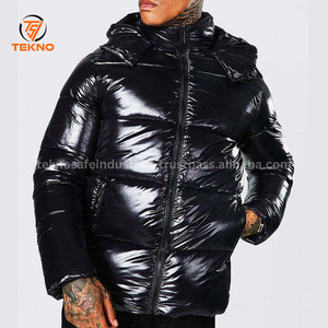 Chaqueta acolchada para hombre, chaqueta informal con capucha y cremallera completa, chaqueta de invierno acolchada brillante metálica, diseño personalizado, chaquetas acolchadas para hombre, servicio OEM - Product Image 4