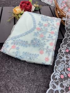 Sari de red pesado tradicional Clásico más vendido con hermoso diseño de volantes Sari de fiesta de boda Sari de festival de India - Product Image 5