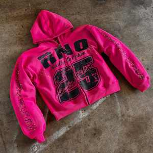 Ensemble de survêtement deux pièces vintage surdimensionné avec capuche Applique personnalisée broderie Logo lavage à l'acide survêtement respirant Streetwear pour - Product Image 2