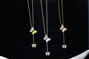 À la mode 18k Or Luxueux Diamant Double Papillon Pendentif Collier Femmes Fine Jewelry Papillon Diamant Pendentif Collier - Product Image 5