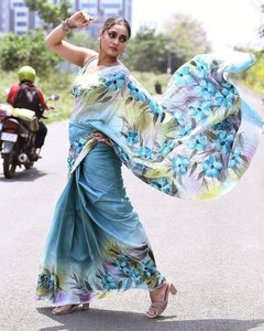 Pure Bishnupuri Tussar Silk Saree con blusa Trabajo pintado a mano Calidad especial - Product Image 6