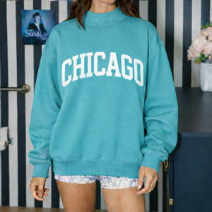 Sweat-shirt oversize à col montant pour femme, style streetwear chicagou, décontracté, pour l'automne et l'hiver, doux, chaud et confortable, pour le quotidien - Product Image 1