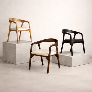 Solid Mango Wood Dining Chair | Japandi Minimal Modern <b>Seating</b> | Upholstered Custom Color Wooden Armchair - Product Image 4