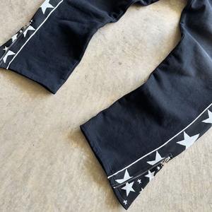 Custom 100% Cotton Fleece Acid Washed Sweatpants Stars Knit Fabric Streetwear Zipper Ankle Pants With Rubber <b>Tag</b> for Men - Product Image 4