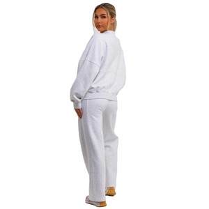 Hot Sell Ladies Tracksuits <b>Drop</b> Shoulder <b>Stand</b> Collar Sweatshirt With Plus Size Trouser High Street Wear Sweat Suits - Product Image 2