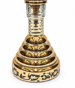 Ensemble de chicha miniature de luxe Lion |   Chicha égyptienne artisanale en laiton massif avec vase en verre métallisé doré cannelé et plateau double face - Product Image 5