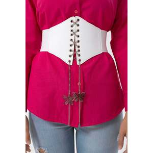 Ceinture élastique pour femme en point de chaînette, ceinture pour veste, ceinture pour chemise, ceinture pour robe - Blanc - Product Image 1