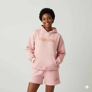 Ensemble de survêtement oversize pour femme : sweat à capuche et short, style décontracté et tendance pour l'été, coupe au-dessus du genou, couleur unie, 100 % coton, écologique - Product Image 2
