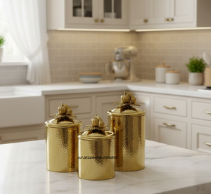 Boîte en acier inoxydable martelée de forme cylindrique élégante et artisanale avec un design écologique pour le stockage des aliments dans la cuisine - Product Image 2