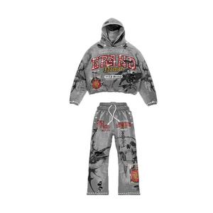 Pantalon de survêtement solide délavé à l'acide personnalisé ensemble de sweat à capuche surdimensionné Vintage vieilli recadrée poids lourd Style Boxy grande taille hiver - Product Image 1
