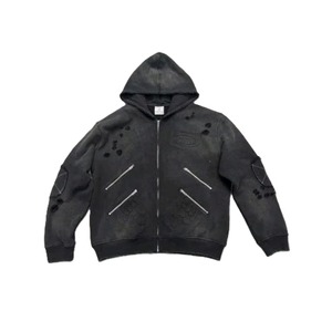 Men's Hooded Cotton Fleece Sweatshirt Regular Fit Distressed Washed Design With Pockets And <b>Dripping</b> Print Autumn Casual Style - Product Image 1