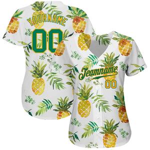 Jersey de béisbol auténtico de piñas hawaianas con diseño 3D de Kelly verde-oro blanco personalizado - Product Image 4