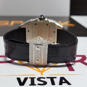 นาฬิกาข้อมือทรงสี่เหลี่ยมสีเงิน ประดับเพชร หน้าปัดคริสตัล ตัวเลขโรมัน สายหนังสีดำ นาฬิกาแฟชั่นสปอร์ตสุดหรูระดับไฮเอนด์ สำหรับทุกเพศ - Product Image 6