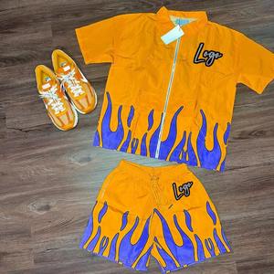 Conjunto de Chaqueta corta cortavientos de dos piezas personalizada, ropa de calle de nailon y poliéster con cremallera de retazos, conjunto corto cortavientos para hombre - Product Image 2