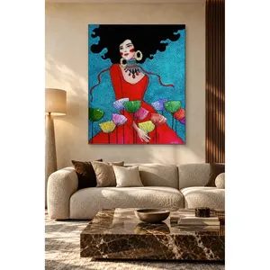 Fida Woman in Red Dress and Colorful Dandelions <b>Canvas</b> Print - Product Image 5