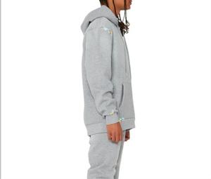 Chándales de algodón de invierno para hombre OEM, Sudadera con capucha transpirable, pantalones de retazos, joggers apilados, conjuntos sólidos de dos piezas para correr - Product Image 6