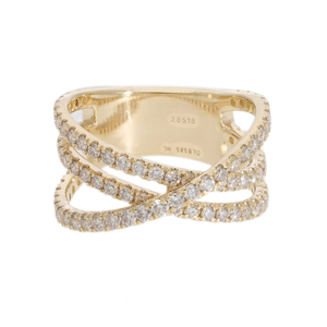 Bague élégante pour femme en or 14 carats plaqué rhodium, à plusieurs rangs entrecroisés, avec diamants naturels, design croisé, bijoux fins modernes - Product Image 1