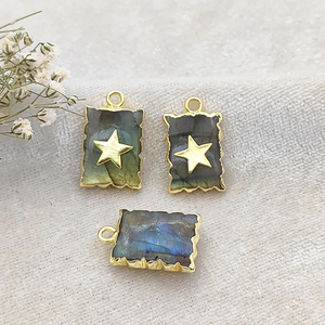 Colgante de ópalo azul rectangular de 16x12mm, abalorio galvanizado chapado en oro, suministros de joyería hechos a mano, venta al por mayor - Product Image 4