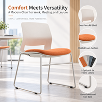 Chaise Visiteur Moderne en PP Moulé Monobloc avec Dossier Respirant, Base Trépan et Assise Fixe en Tissu pour Bureau et Réception