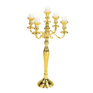 Top atractivo brillante chapado en oro candelabro de 5 brazos mejor calidad tamaño alto Metal aluminio candelabro hogar boda cristal - Product Image 1