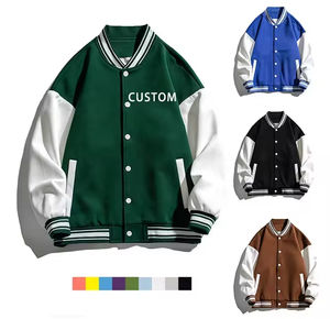 Veste universitaire unisexe personnalisée OEM, broderie, baseball, patchwork, devant noir, manches d'hiver, style couple - Product Image 1