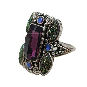 Nuevo Anillo de Diseño con Cuarzo Druzy Natural AAA, Plata de Ley con Baño de Rodio, Joyería Fina Personalizada - Product Image 1