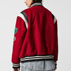 Veste Bomber Varsity Classique Femme Premium Baseball Letterman Veste Laine Mélange Corps Peau De Vache Cuir Manches Coton Teint - Product Image 4