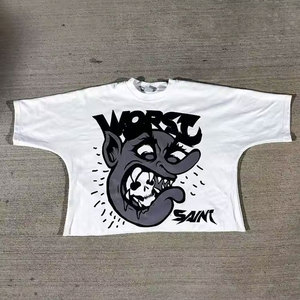 T-shirt blanc à manches courtes pour hommes, imprimé dessin animé Worst Saint, Streetwear, coupe régulière, col rond, jersey en coton - Product Image 5