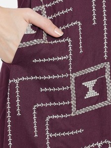 Nouvelle Arrivée - Robe Longue Droite pour Femmes, Design Élégant, Broderie Géométrique Violet et Blanc, Manches Longues, 100% Coton, Tenue de Mode Élégante - Product Image 2
